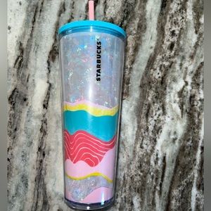 Iridescent Sparkle Starbucks Cold Cup with Colorful Swirl (24oz)